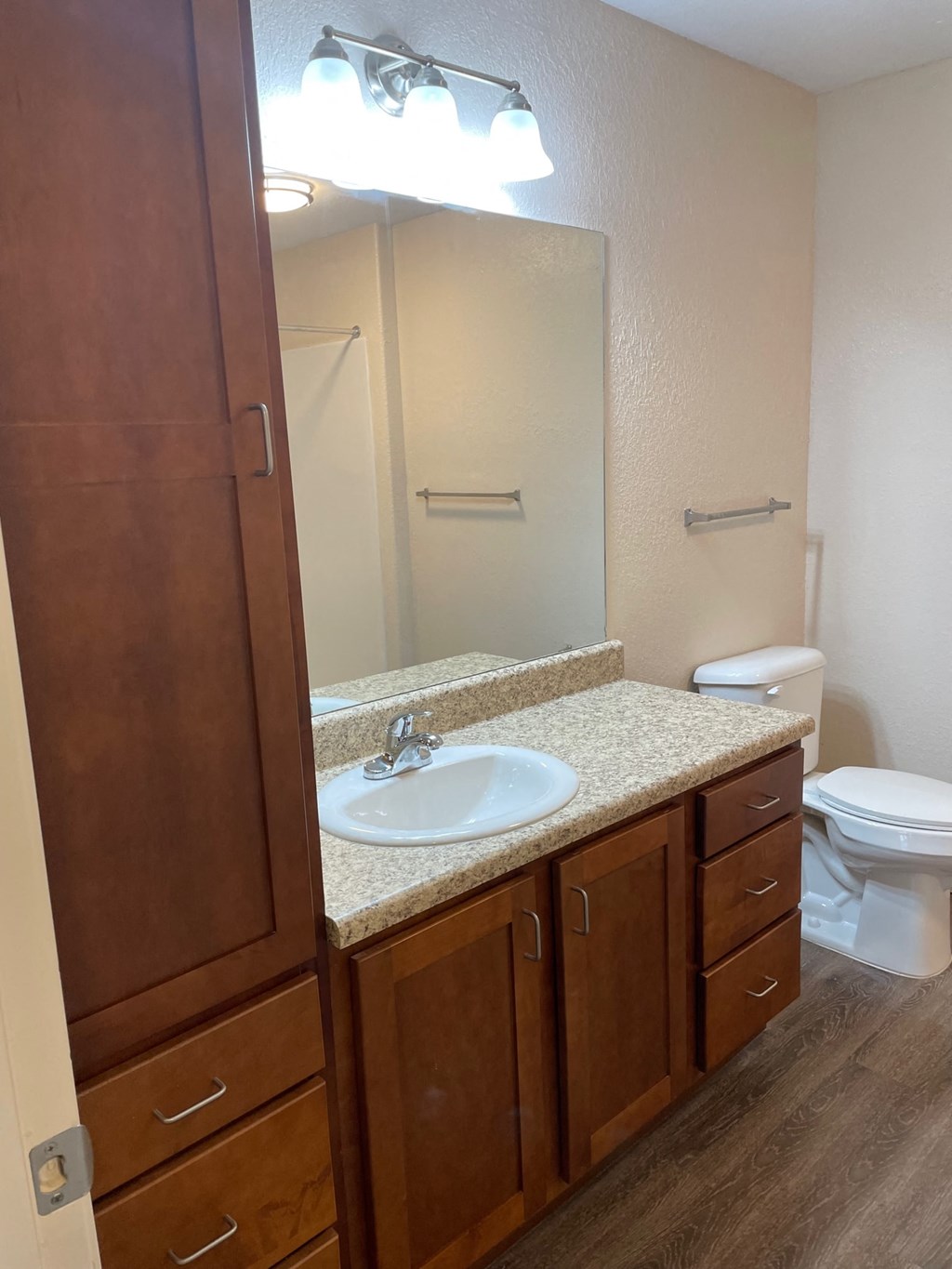 a bathroom with a sink and a toilet and a mirror