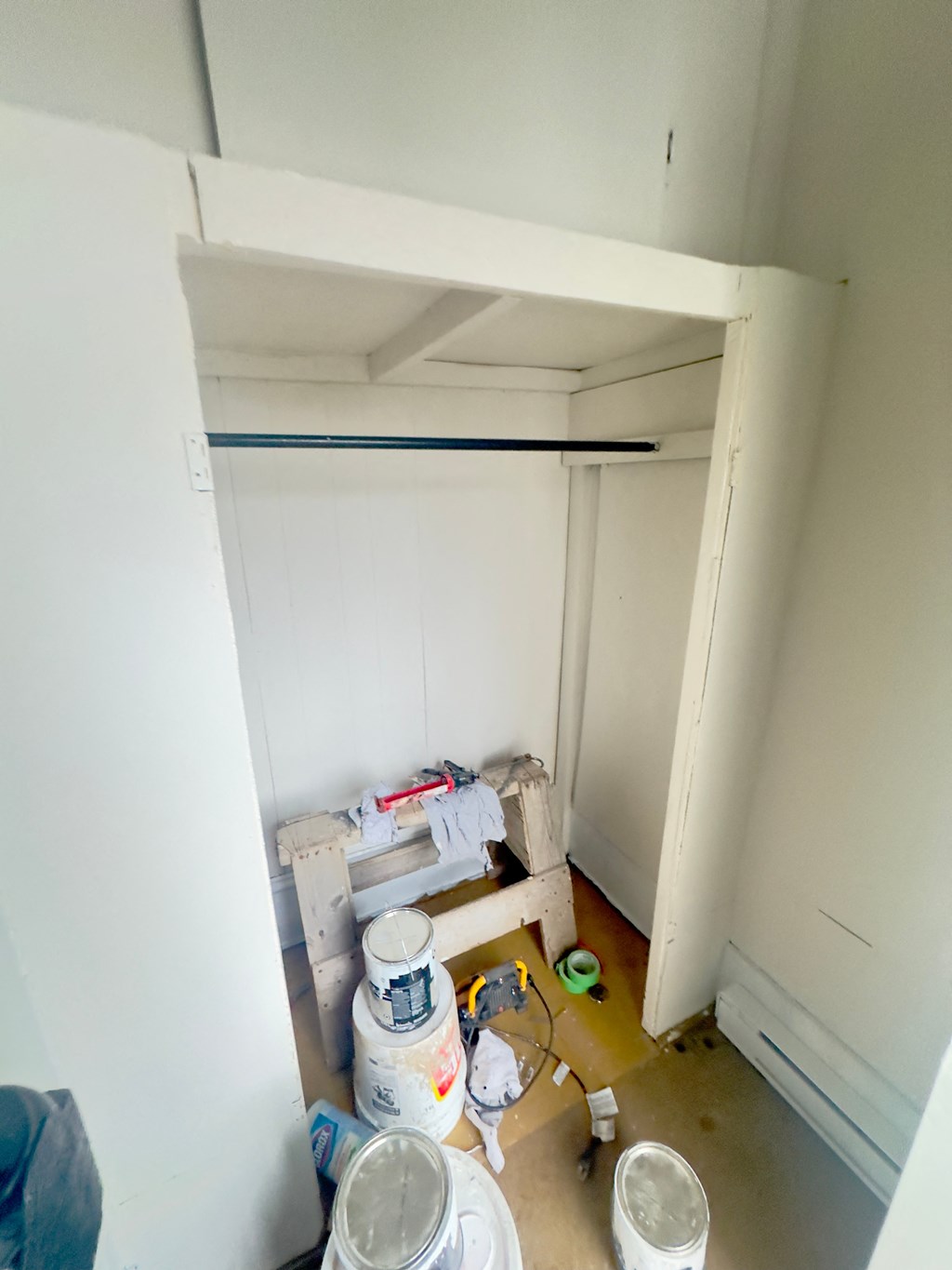 the closet is being remodeled and ready to be painted