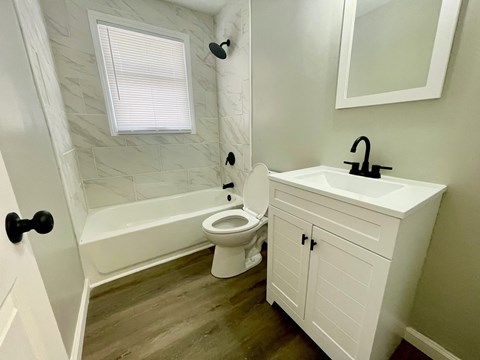 a bathroom with a toilet and a sink and a bath tub