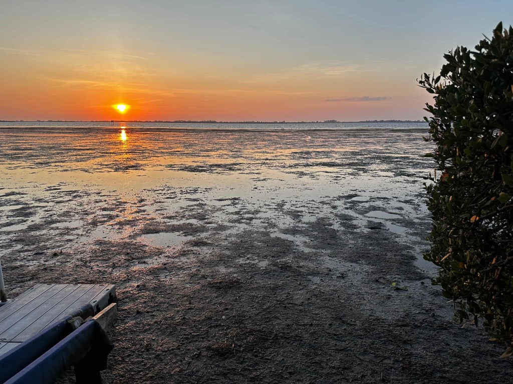 sunset over the water at the beach