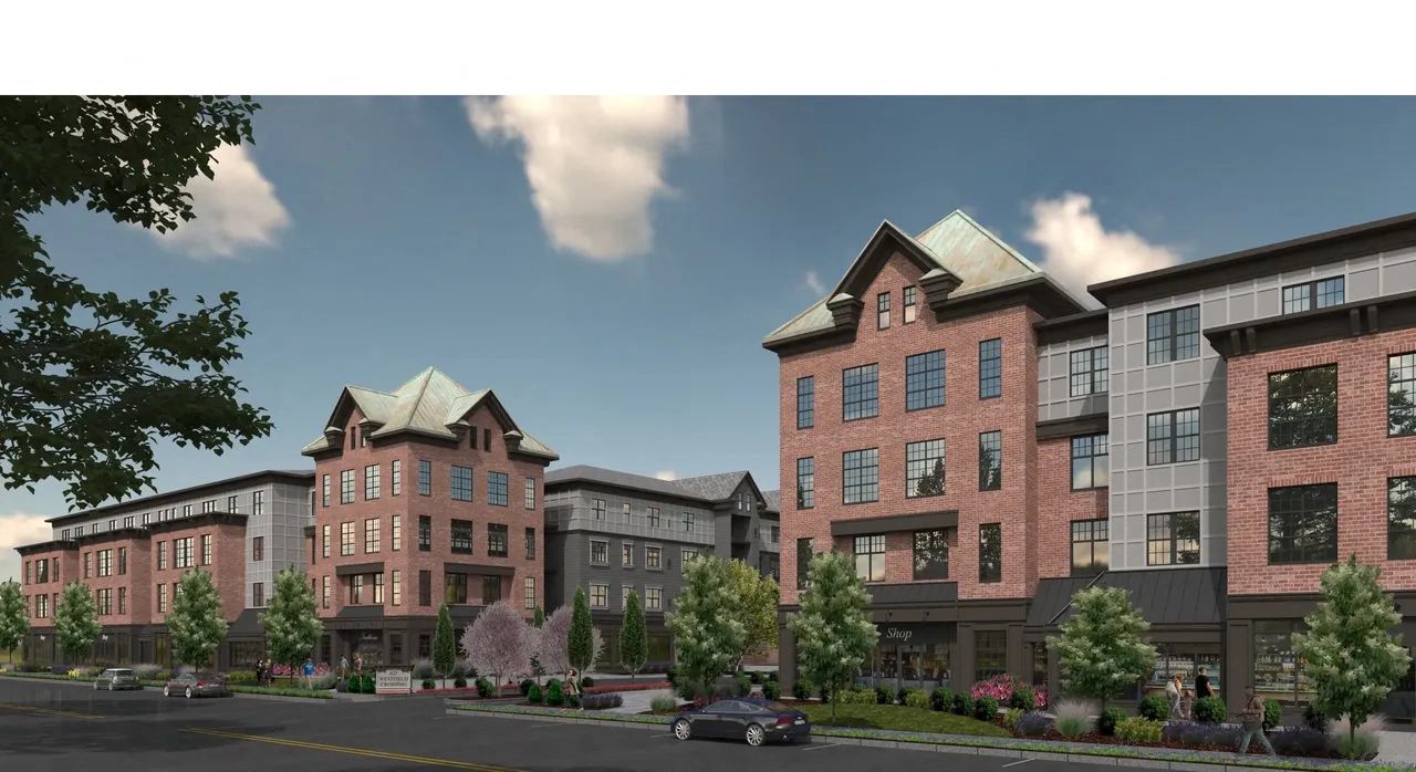 a rendering of an apartment building on a city street