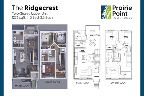 a floor plan of two storey upper unit with a balcony
