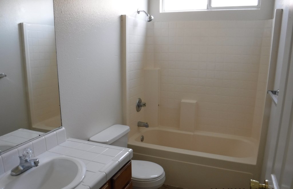 a bathroom with a tub and a sink and a toilet