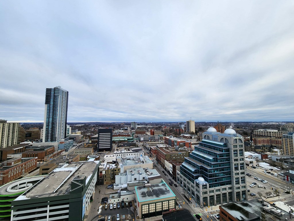 a view of the city from the top of a building