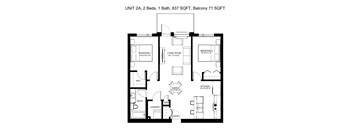 Unit 2A - 2 Bedrooms, 1 Bathroom