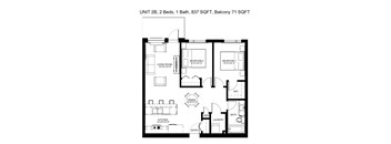 Unit 2B - 2 Bedrooms, 1 Bathroom