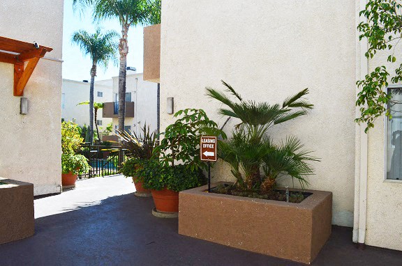 a sign on the side of a building with plants