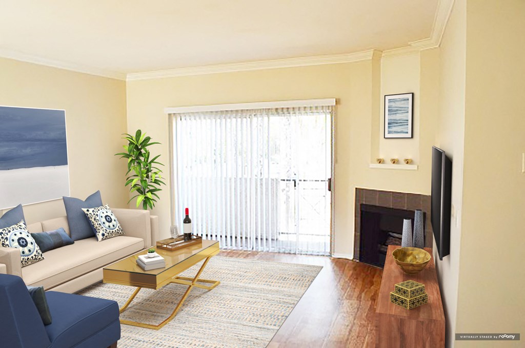 a living room with a couch and a coffee table