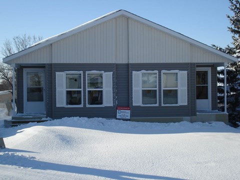the front of our house in the snow