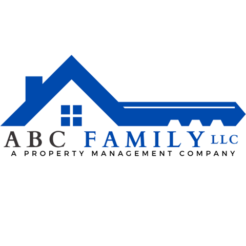 A blue and white logo for ABC Family LLC, a property management company.