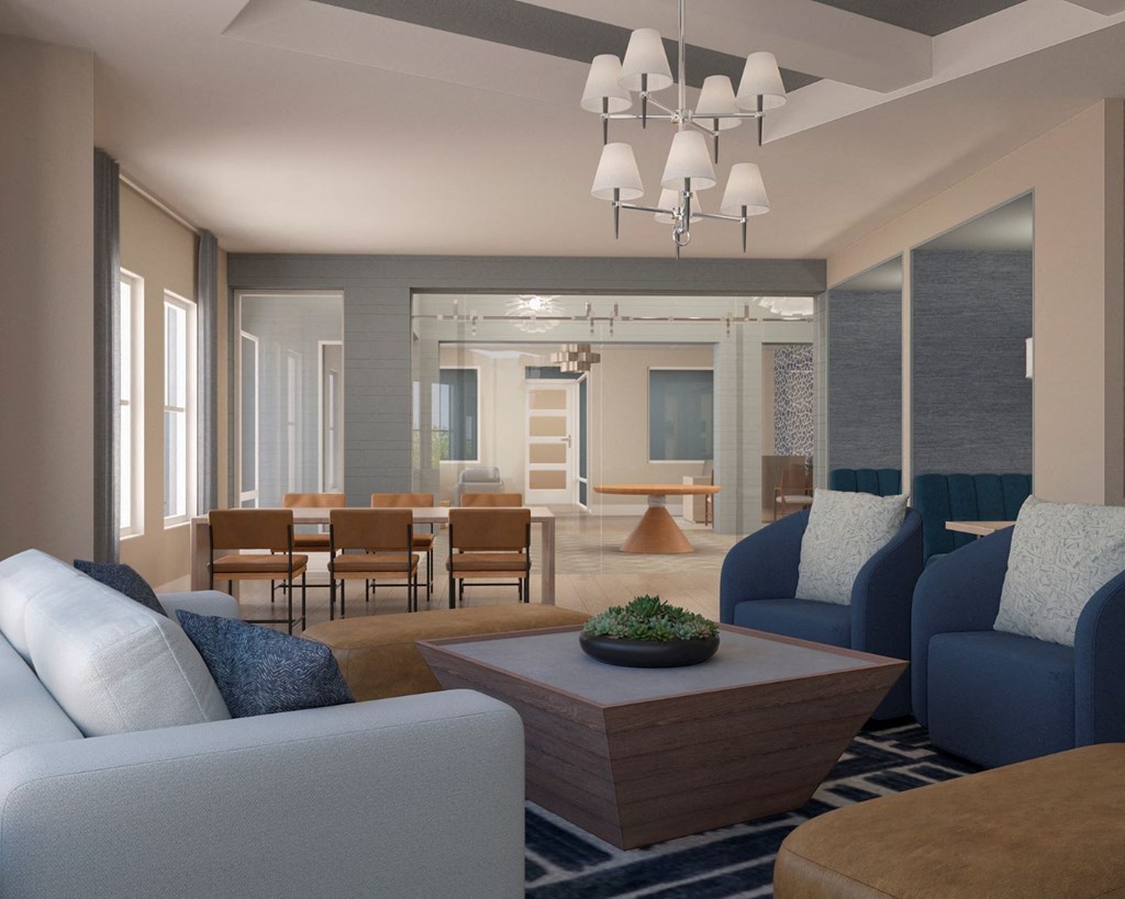 a rendering of a living room with couches and a table