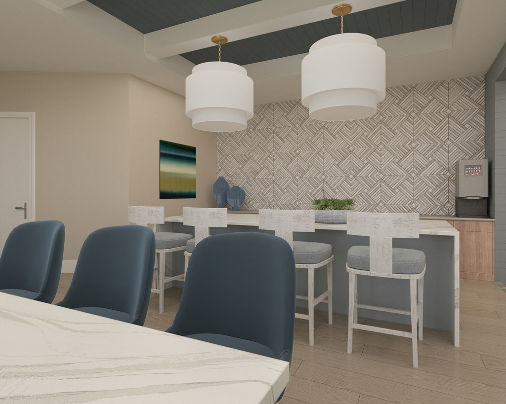 a rendering of a dining room with a table and chairs