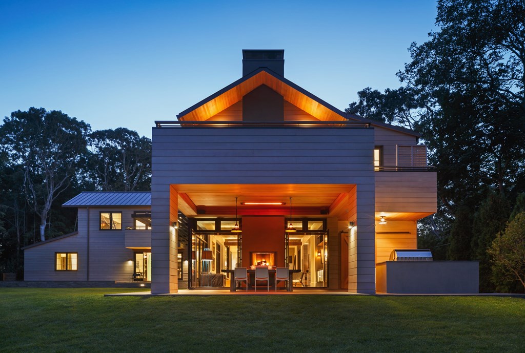 A modern house with a large open living area.