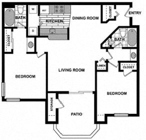 2 Bedroom/ 2 Bath Floorplan 2 Bedroom/ 2 Bath Floorplan at The Hills at Quail Run, 5059 Quail Run Road