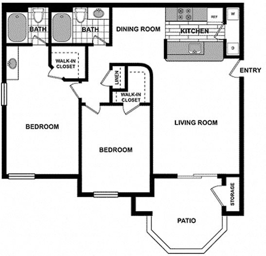 Large 2 Bedroom / 2 Bath Floorplan Large 2 Bedroom / 2 Bath Floorplan at The Hills at Quail Run, 92507