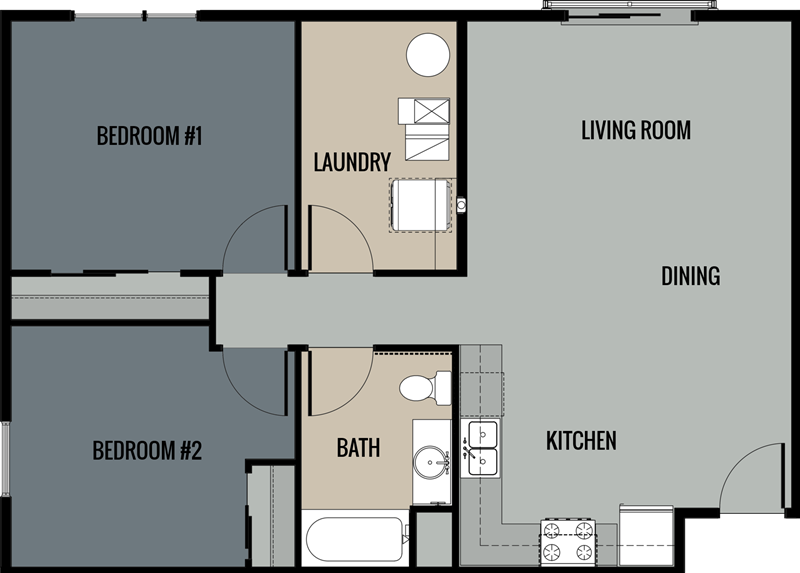 2x1 905-943 square foot floor plan at The Edge Flats on Seward Apartments in Grand Rapids, MI