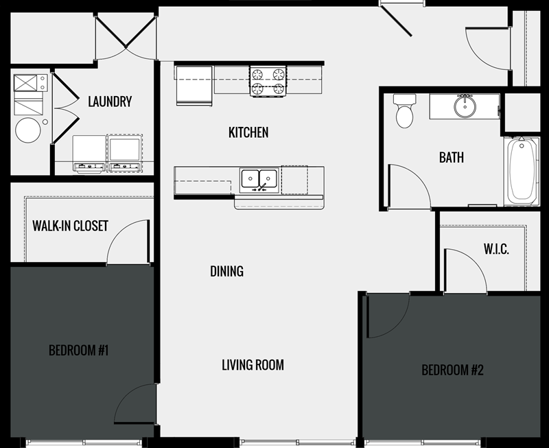 An affordable 2x1 939 square foot floor plan at Spartan Lofts Apartments in Sparta, WI