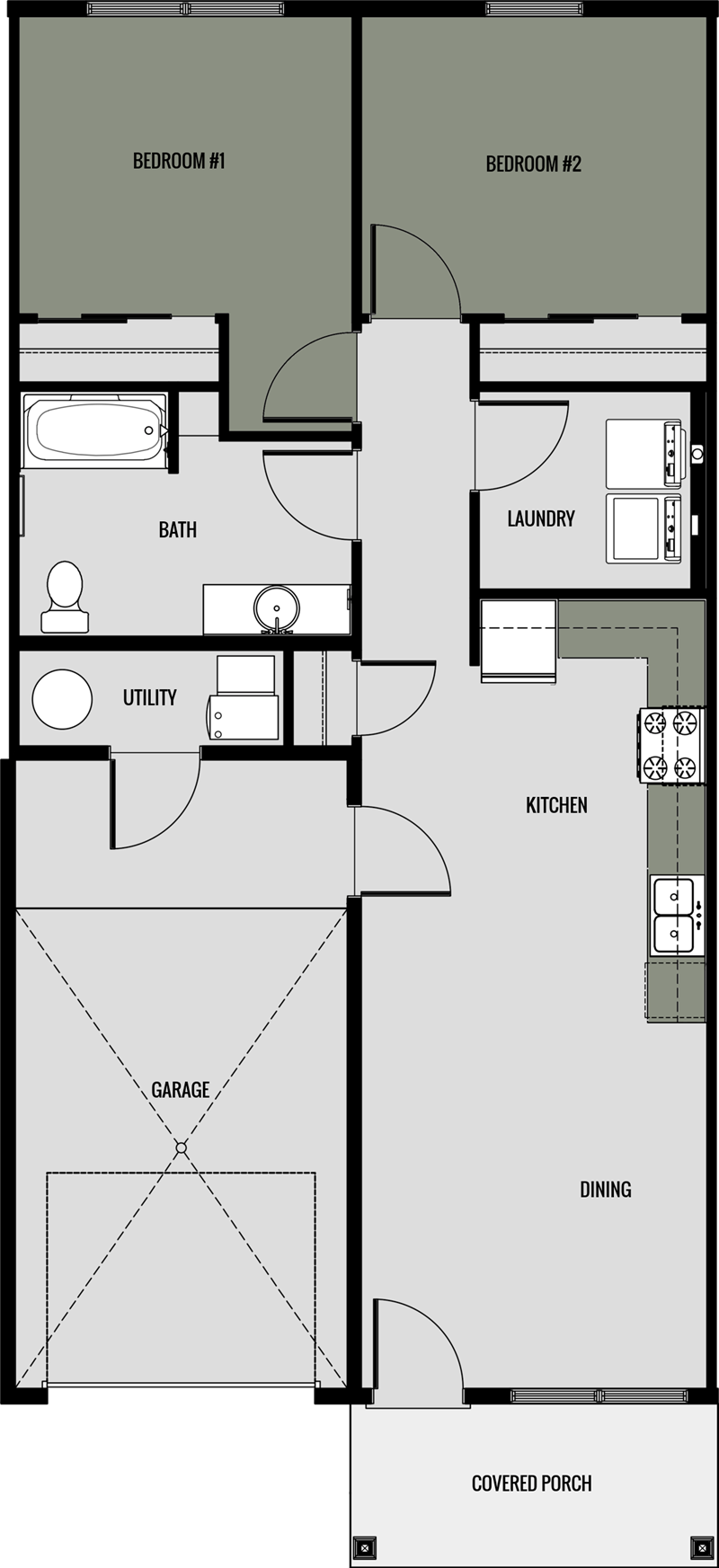 2x1 1,000 square foot floor plan for Greenway Cottages in Mosinee, WI