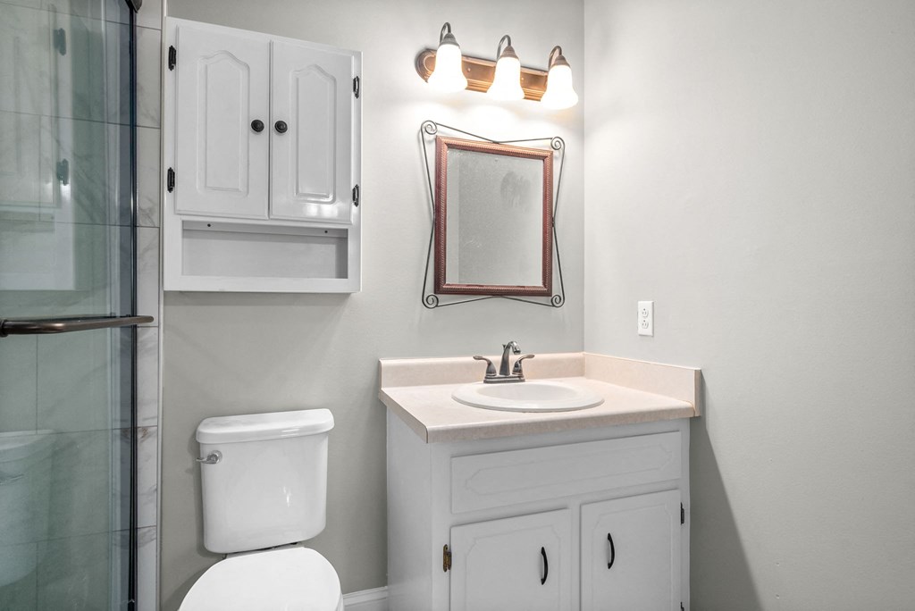 a bathroom with a sink toilet and a shower