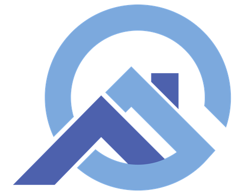 A blue and black logo with a mountain and swoosh design.