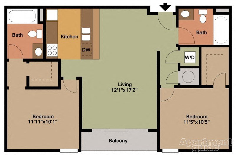 2 Bedroom 2 Bath Floor Plan 2