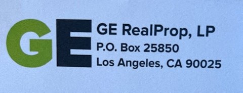 a letter with the real prop lb logo on it