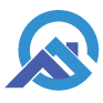 a blue q logo on a black background