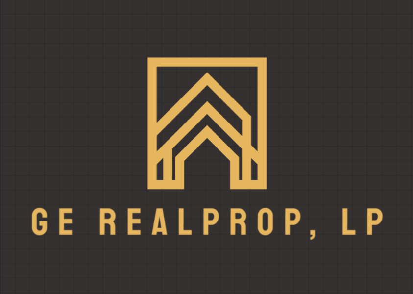 the logo real prop lp with a black and gold background and a