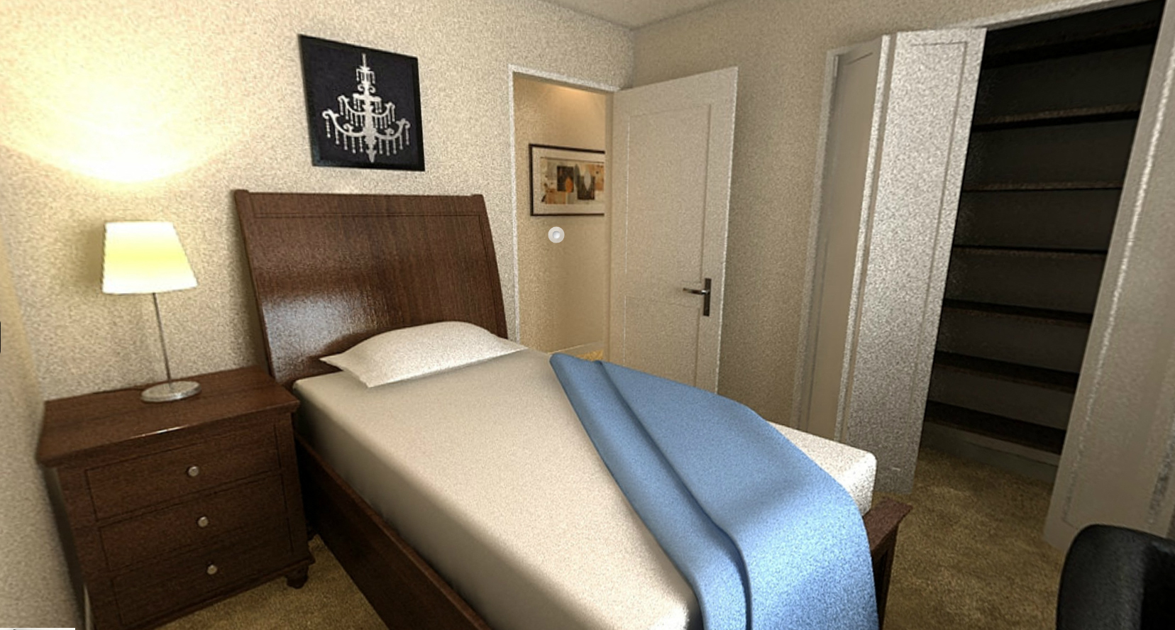 a small bedroom with a bed and a dresser