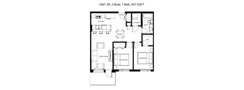 Unit 2B - 2 Bedroom, 1 Bathroom