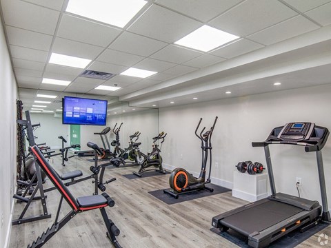 the gym is equipped with treadmills and other exercise equipment