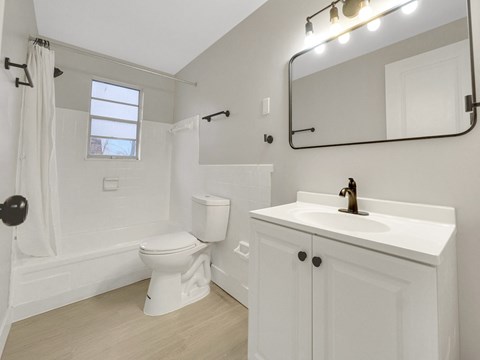 a bathroom with a sink toilet and a mirror