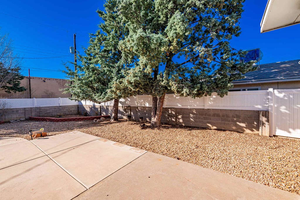 a tree in a yard in front of a house