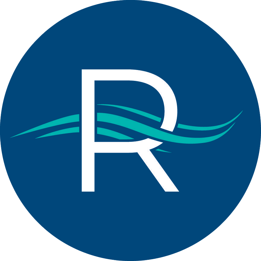 a logo of a letter r on a blue and green circle