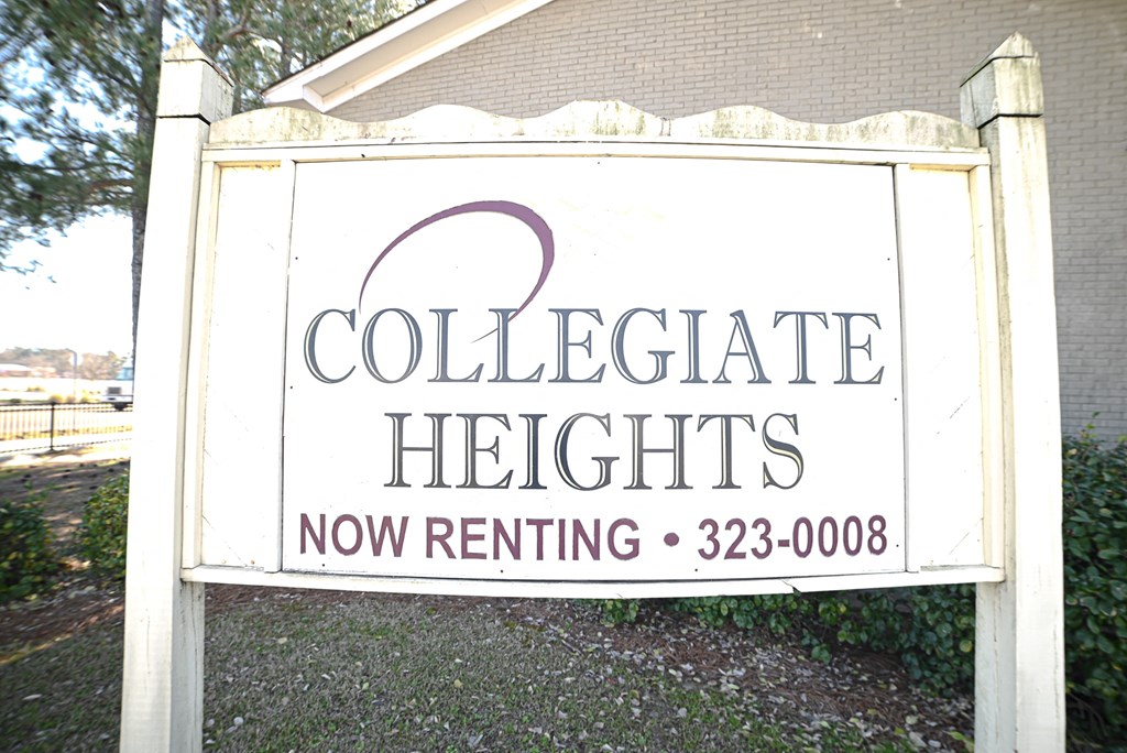 a sign for college heights now renting in front of a house