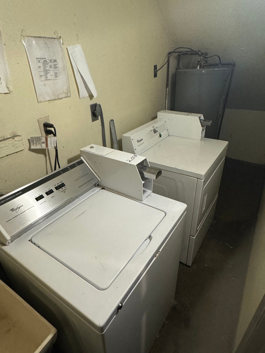 a row of washing machines in a laundry room