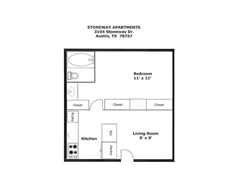 a floor plan of a unit with a bedroom and a living room