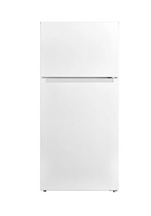 A white refrigerator with a freezer on top.