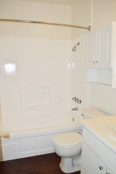 a bathroom with a toilet and a tub and a sink