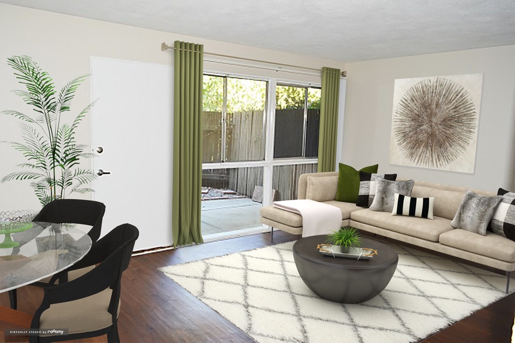 a living room with a couch and a table