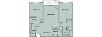 2 Bedroom/ 2 Bath (Dual Master)