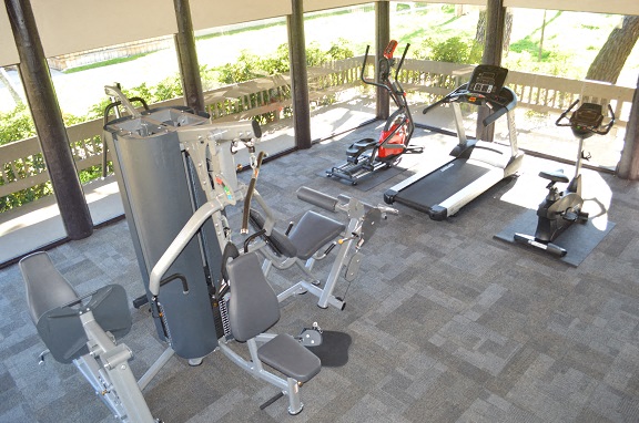 the gym is equipped with a variety of exercise equipment