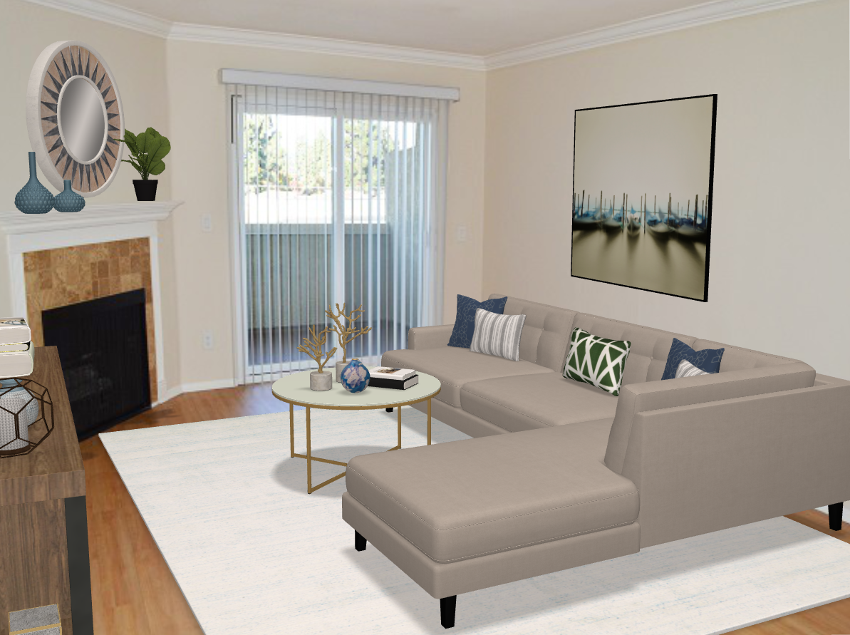 a living room with a couch and a coffee table