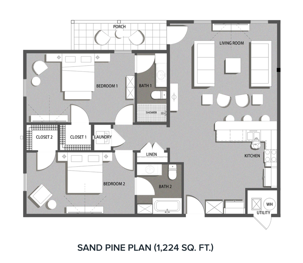 the floor plan of sand pine plan 1116 sq ft