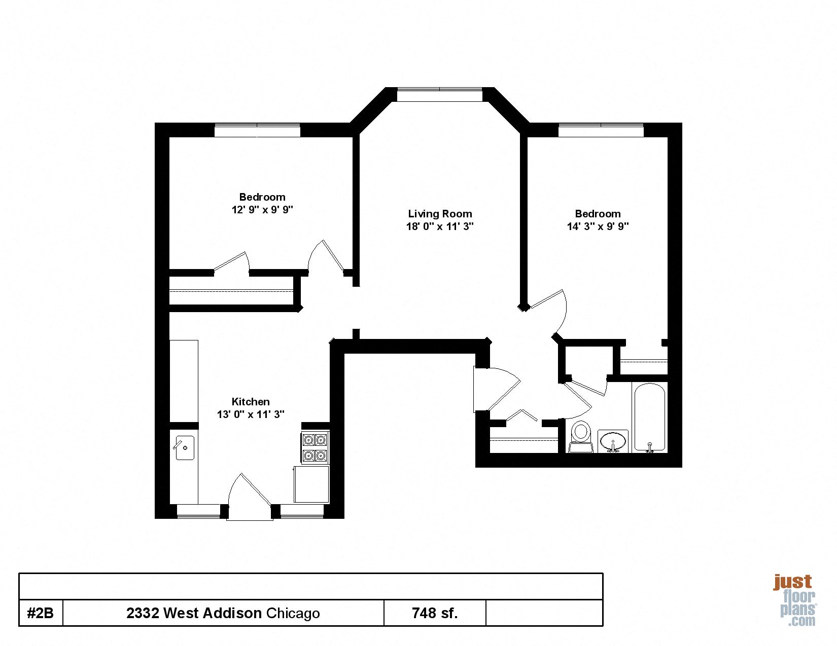 748 SQFT Two Bedroom One Bath