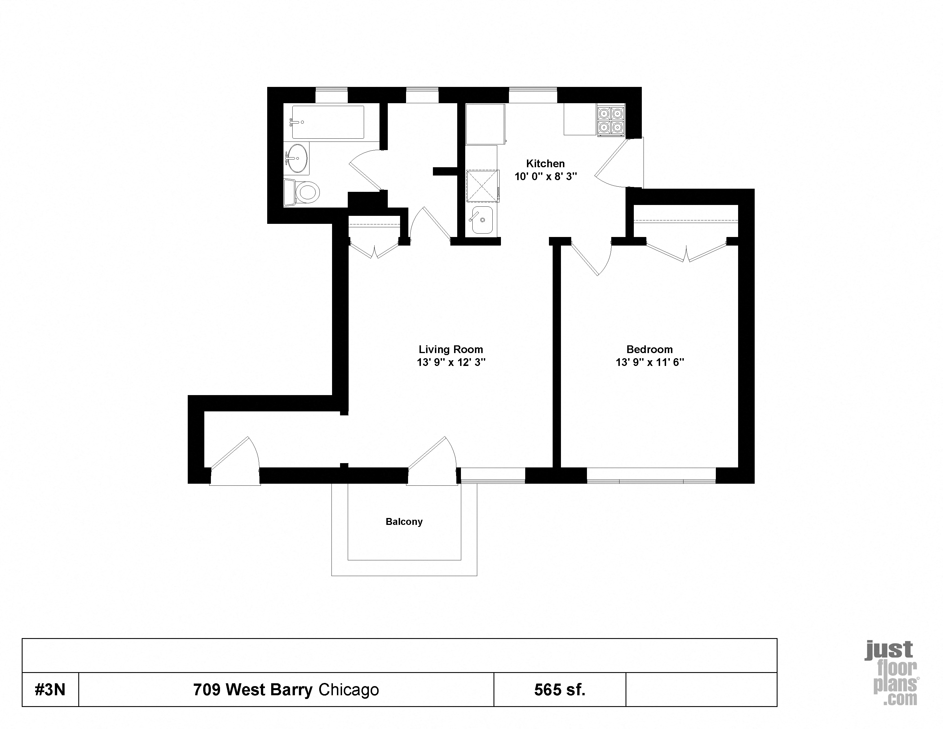 709 Barry One Bedroom Floor Plan