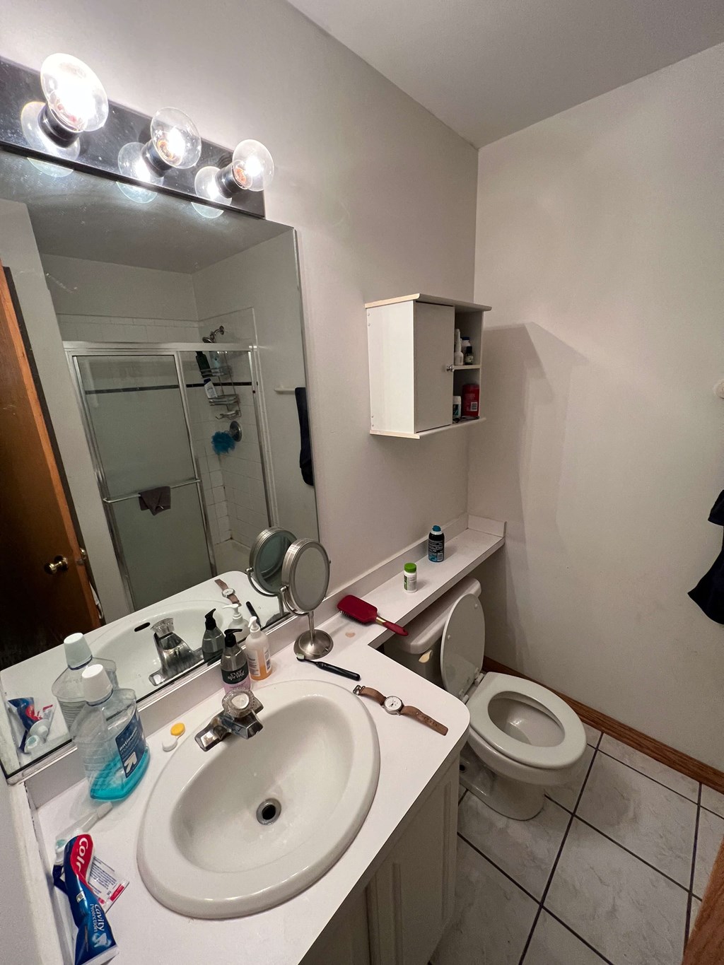 a bathroom with a sink and a toilet and a mirror