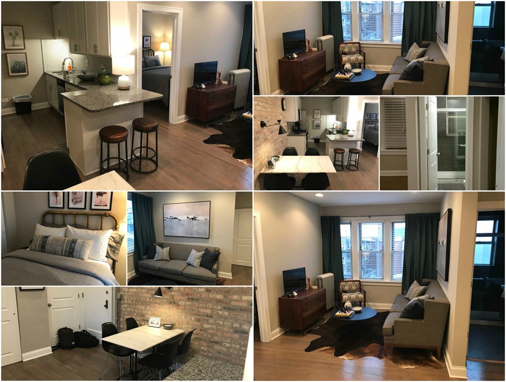 a collage of different pictures of a living room and a kitchen and a bedroom