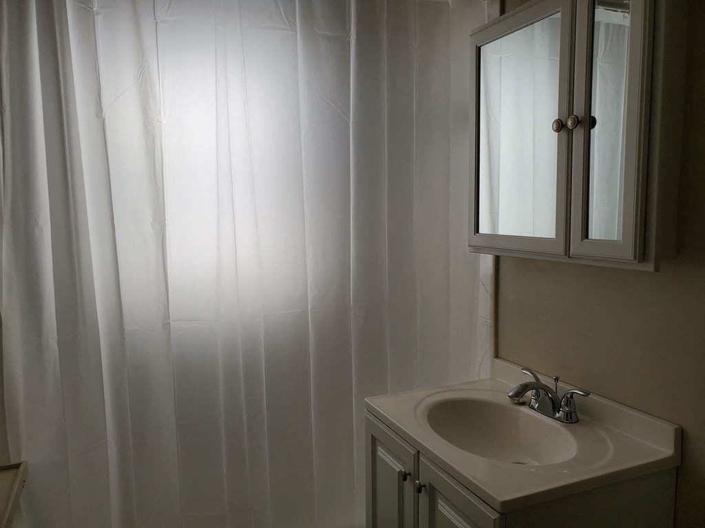 a small bathroom with a sink and a mirror