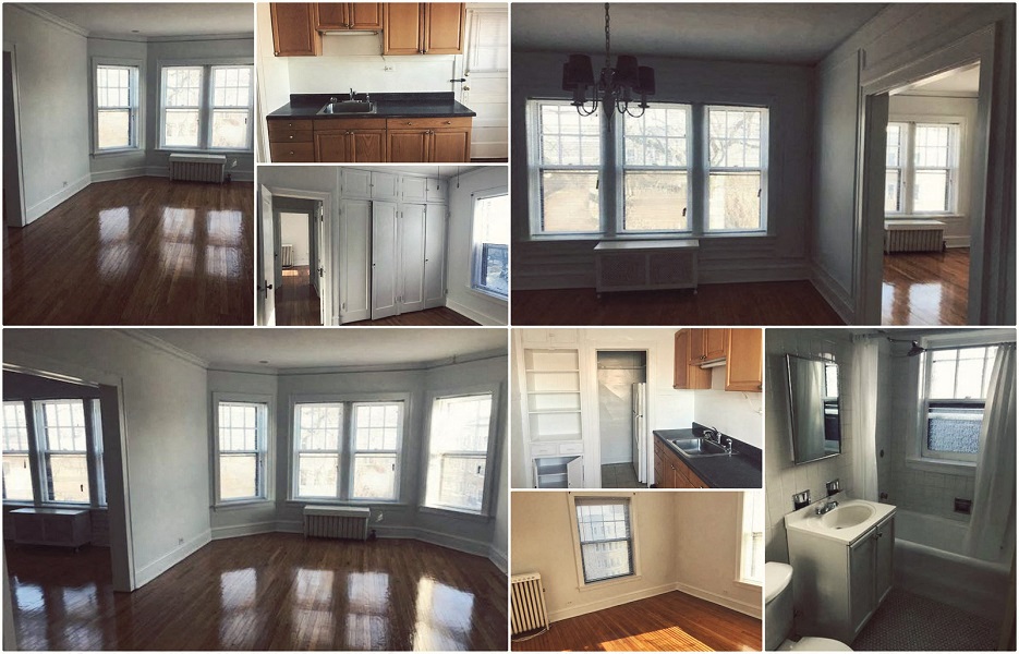 a collage of photos of a living room and a kitchen